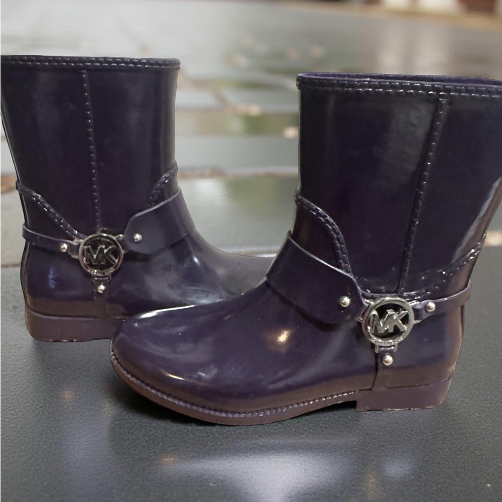 Michael Kors Purple Fulton Harness Rubber Pull On Waterproof Rain Boots SZ 8